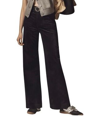Maeve Colette Wide Leg Corduroy Pants Black High Rise Full Length Tall 34
